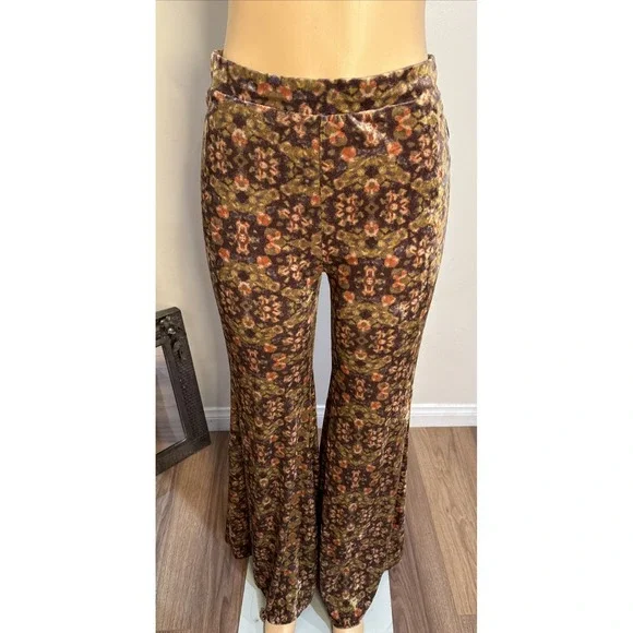 Free People Pants Velvet Flare Women Size S/p Brown Boho Maura Pull On - Picture 4 of 12